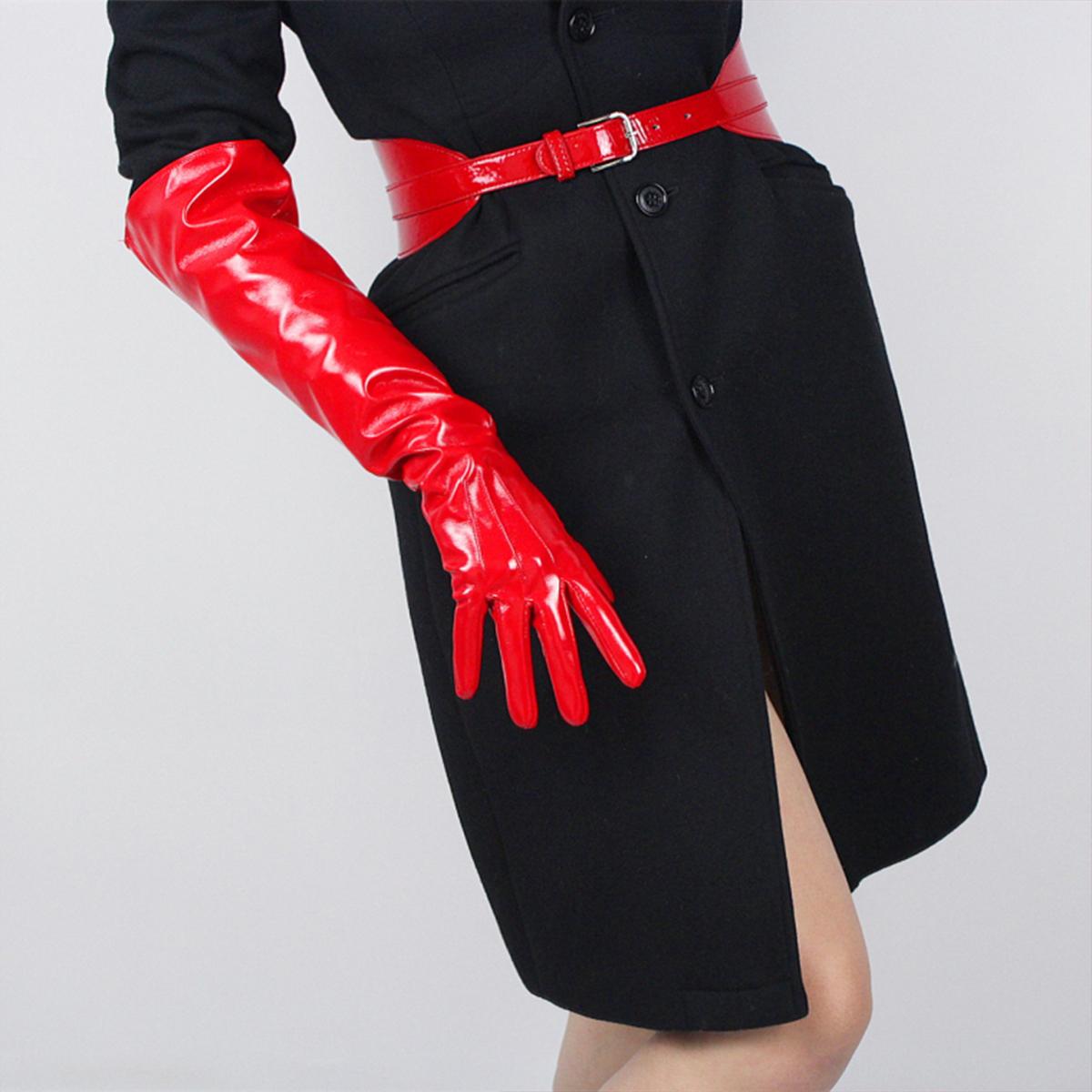 

Світло-коричневі Оверсайз ДОВГІ РУКАВИЧКИ 50см Рукави-ліхтарики Унісекс Вище ліктя Засмага Бежевий Веганська Штучна Шкіра Модні Вечірні Рукавички M