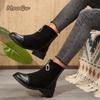 Fashion Retro Solid Black Ankle Boots Women 2025 Autumn Comfort Medium Heel Vintage Stretch Boots Glitter Zip Decoration Woman's Shoes