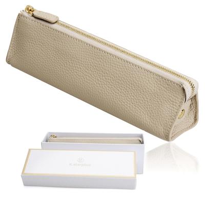 Kstarplus Echtes Leder Stifteetui Groß Schlankes Design für Herren und Inklusive Geschenkbox Etui, Kapazität, Damen, (beige)