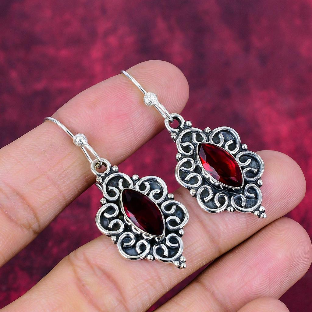 Granat-Ohrringe, 925er Sterlingsilber-Edelsteinschmuck, Handgefertigte Ohrringe, Für Thanksgiving