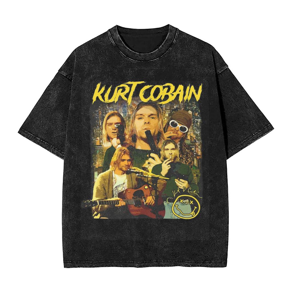 Kurt Cobain T Shirt Hip Hop Washed 100% Cotton High Street T-Shirt Retro Men Women Tops Streetwear Printed Tee Shirt