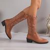 New thick heel mid tube western cowboy boots embroidered sleeve knight boots retro square head martin boots women