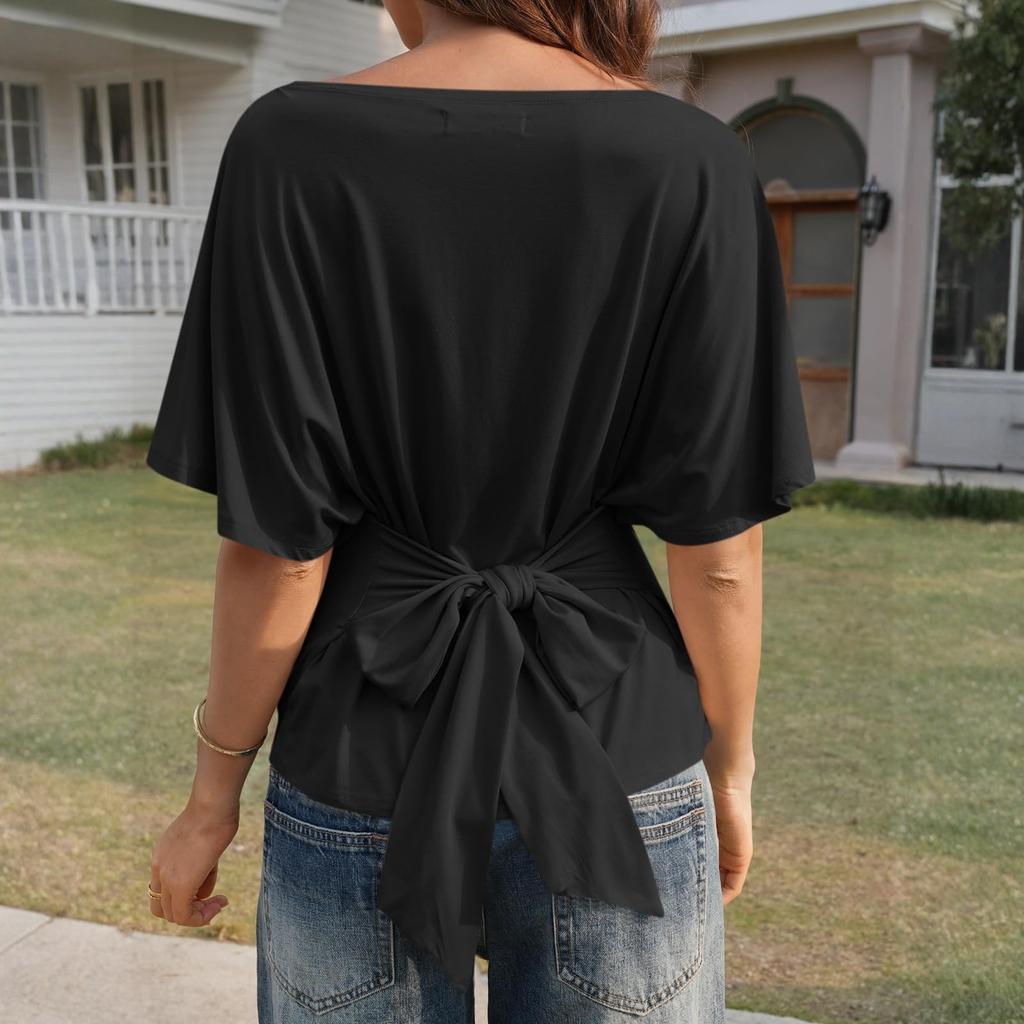 Women's Casual Short Sleeved Tied T-shirt, Fashionable  Top