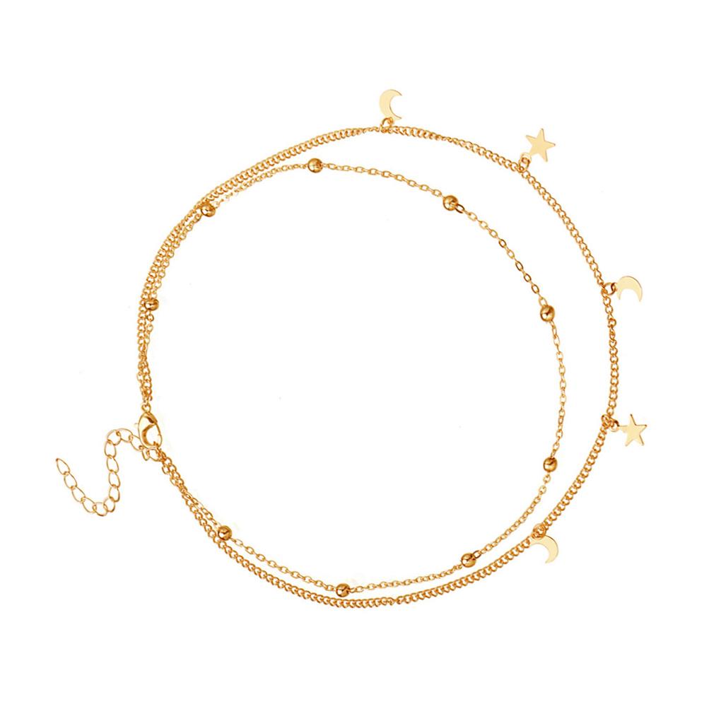 Multi-layer Necklace Women Alloy Moon Star Decoration Choker Neck Chain Girls Neck Jewelry