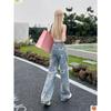 Flower Wide-leg Jeans Women's Spring and Autumn Large Size High Waist Design Sense Niche Printing Straight Mopping Pants