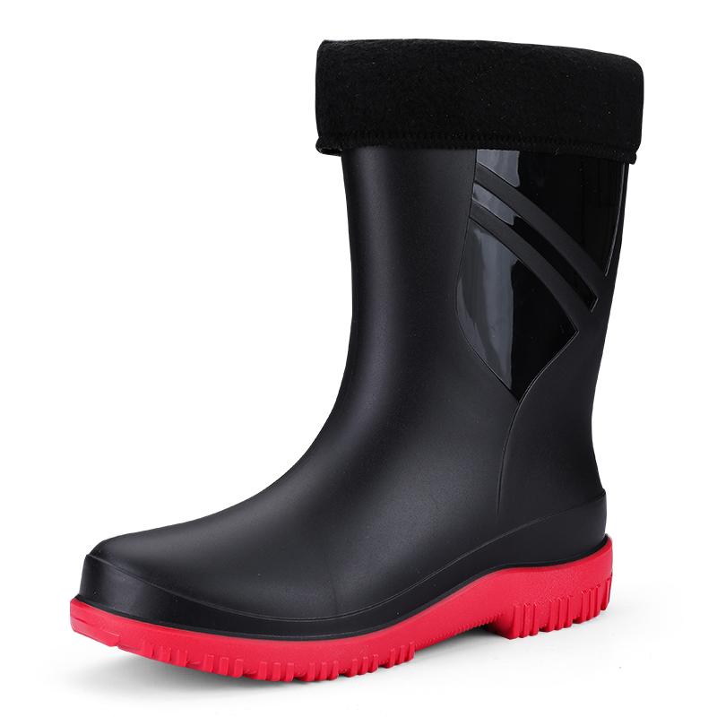 Men's Rain Boots Long Cotton Removable Fishing Kitchen Work Car Wash Waterproof Boots Non-slip Rubber Shoes Men's Water Shoes