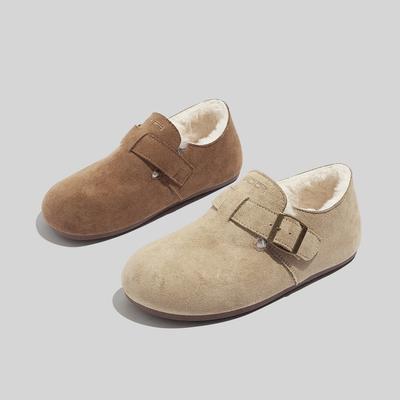 Fleece-lined Flat Slip-on Women's Shoes Fashionable Warm Easy-to-match Casual Cotton Shoes