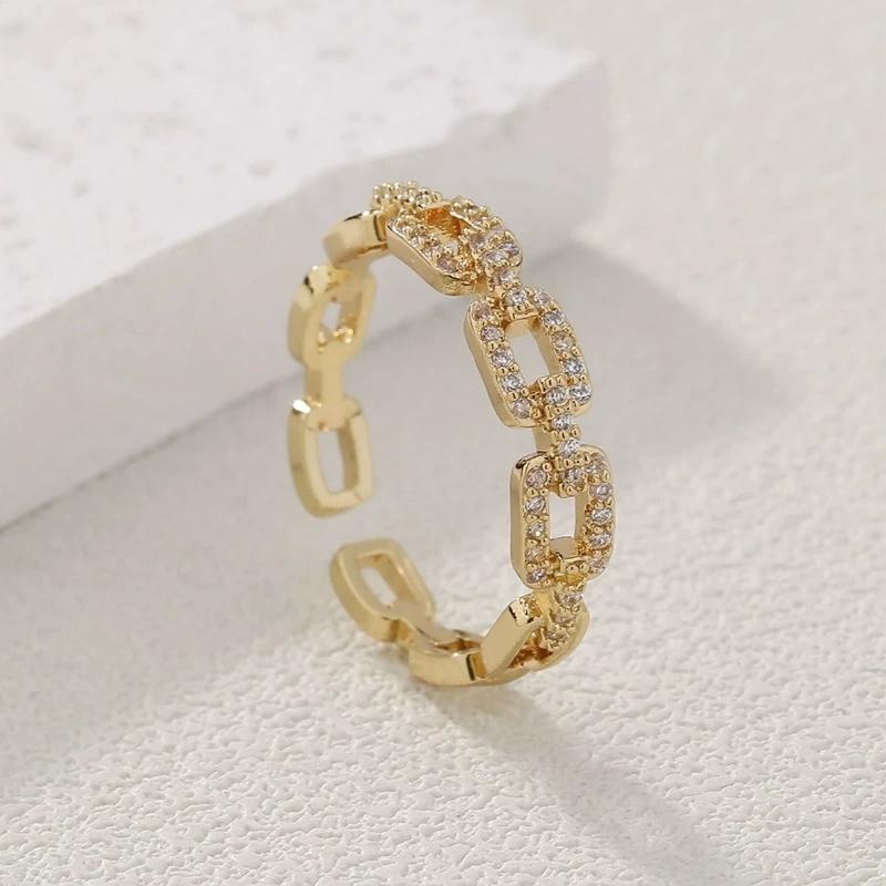 Zircon Twist Chain Open Rings For Women Gold Silver Color Elegant Finger Ring Female Korean Wedding Jewelry Gift