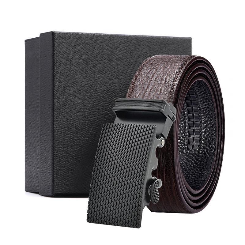Men'S Belt Automatic Buckle Water Ripple Leather Belt Business Gift Print Belt First Layer Cowhide
