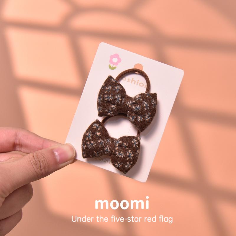 Korean Style Coffee-Toned Plaid & Polka Dot Hair Bow for Children - High Elasticity Hair Tie