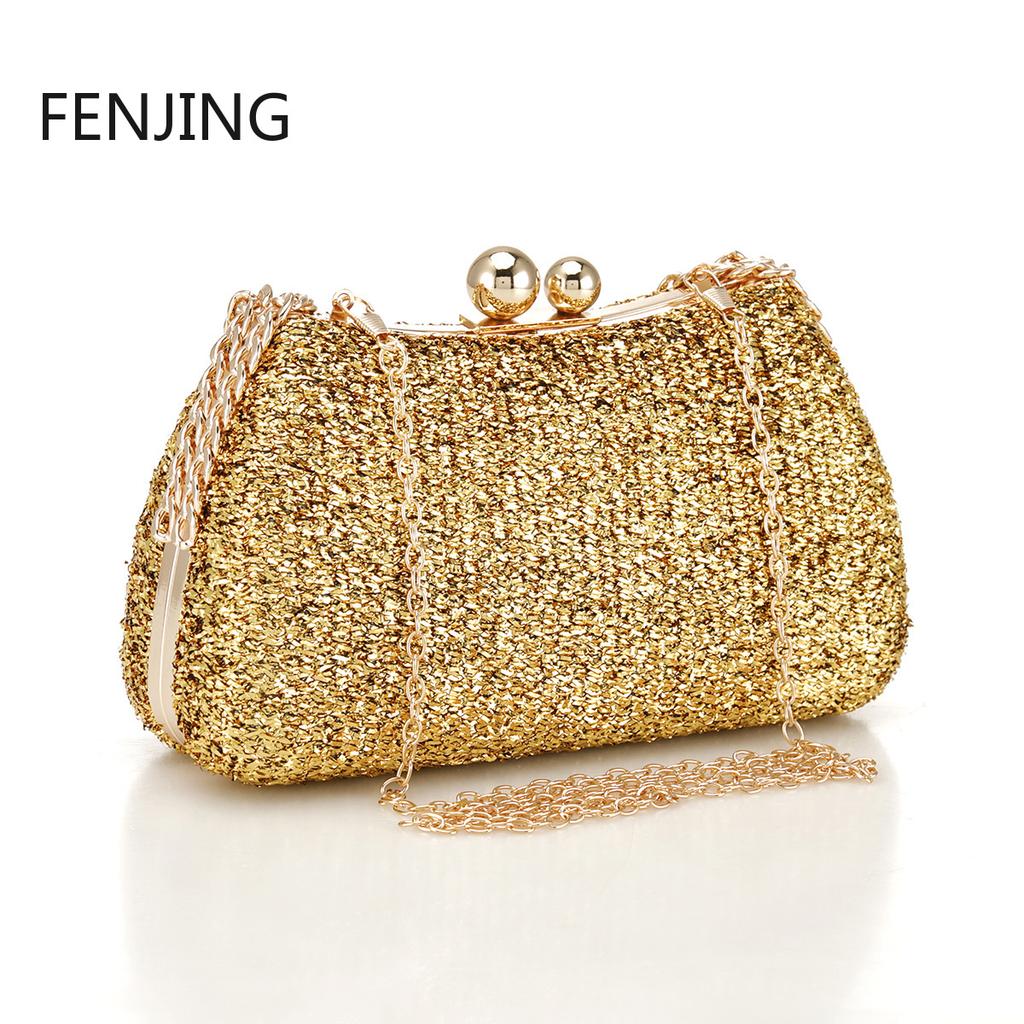Glitter Gold Sequined Evening Bags Chain Handbags Luxury Designer Bolso Mujer Pillow Banquet Party Dinner Clutch Shoulder Bags