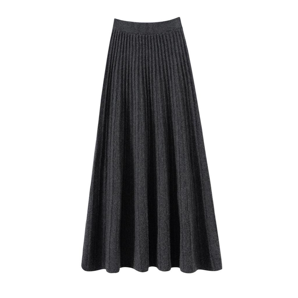 100% Pure Cashmere Women's Solid Color High-Waist Plush Skirt, Autumn/Winter Fashion, Draped Elastic Umbrella Design.