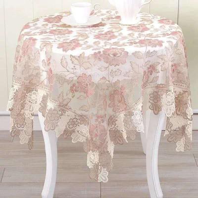 European Style Fabric Rectangular Tablecloth for Small Round Tables, Living Room Lace Openwork Square Tablecloth for Home Use