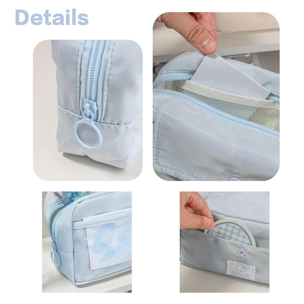 Study Cat Pencil Bag Pen Case Cartoon Meow Kitties Flip Cover Storage Pouch for Stationery