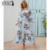 HNXC Spring Summer Bohemian Women Maxi Dress Casual Long Sleeve High Waist Beach Dress Women Floral Chiffon Dresses Vestidoes Mujer New