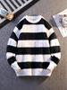 Korean Style Color Block Striped Pullover Sweater for Men - Warm, Loose Fit, Round Neck (2025 Autumn/Winter Collection)