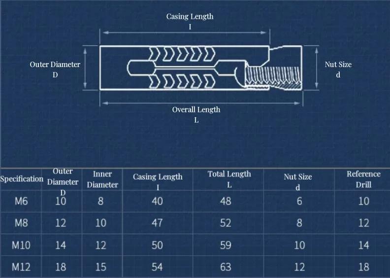 304 Stainless Steel Fish Scale Tube Gecko Anchor - 3-Piece Integrated Internal Expansion Bolt, M6/M8/M10/M12, Concrete Screw