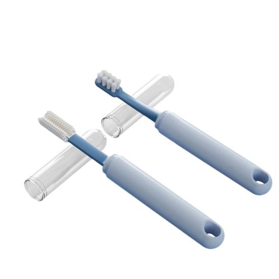 Pet Toothbrush with Travel Case Soft Silicone Brush for Dogs Cats Dual-Sided Ergonomic Removes Bad Breath Essential Oral Care Kit