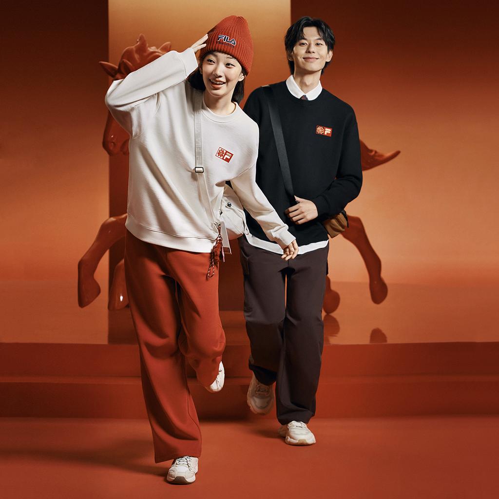 Fila Original Peony Pullover Simple Fashion Classic Retro Casual Sports Versatile Comfortable Loose Round Neck Sweatshirt F51U619203FBK