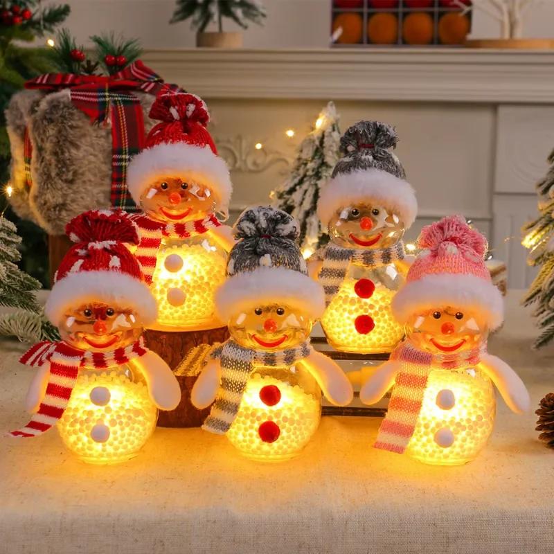 Lighted Snowman Christmas Decoration Light Up Snowman Christmas Decor Transparent Holiday Doll Christmas Decorations for Table