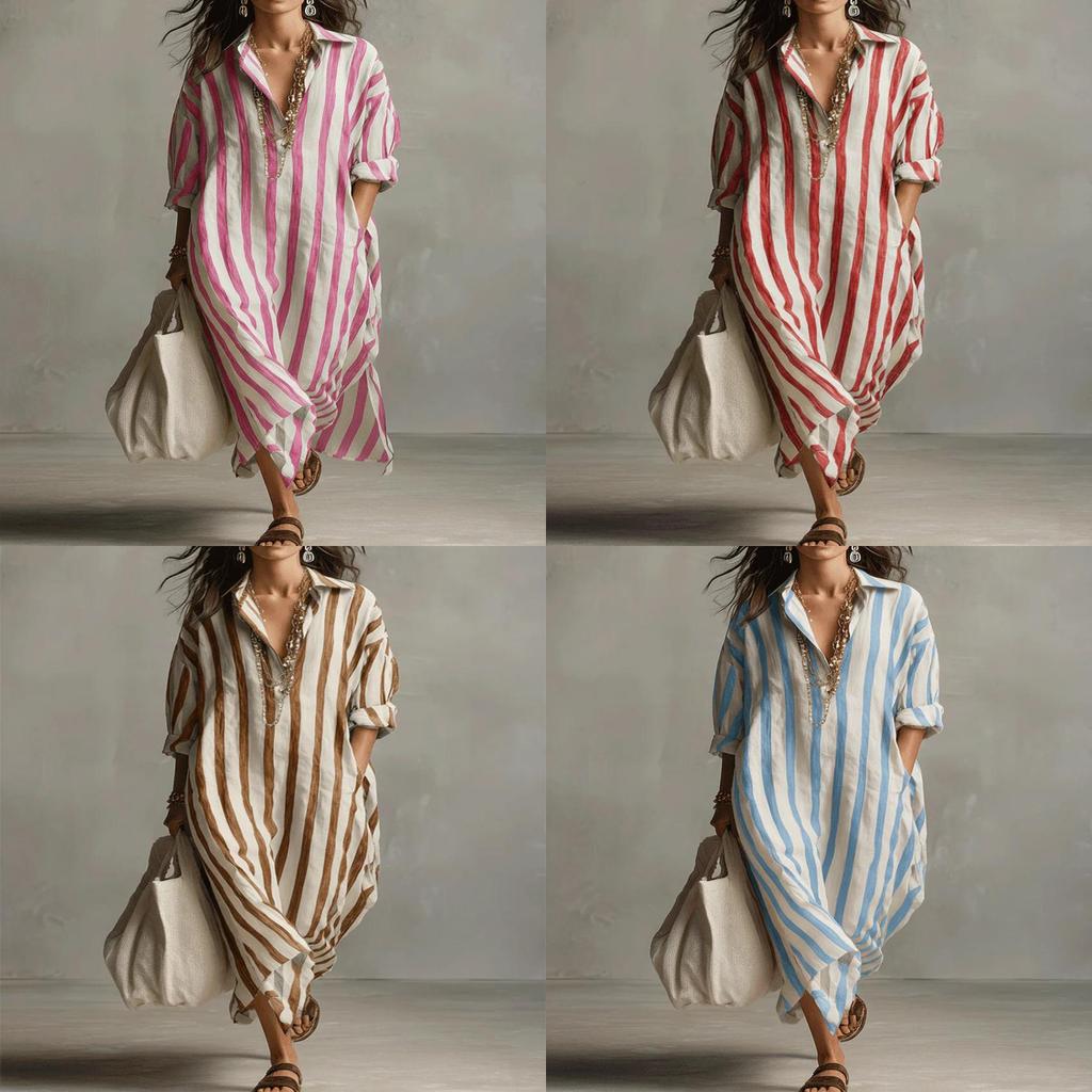 Stripe Shirt Dress With Pockets For Casual Summer Wear