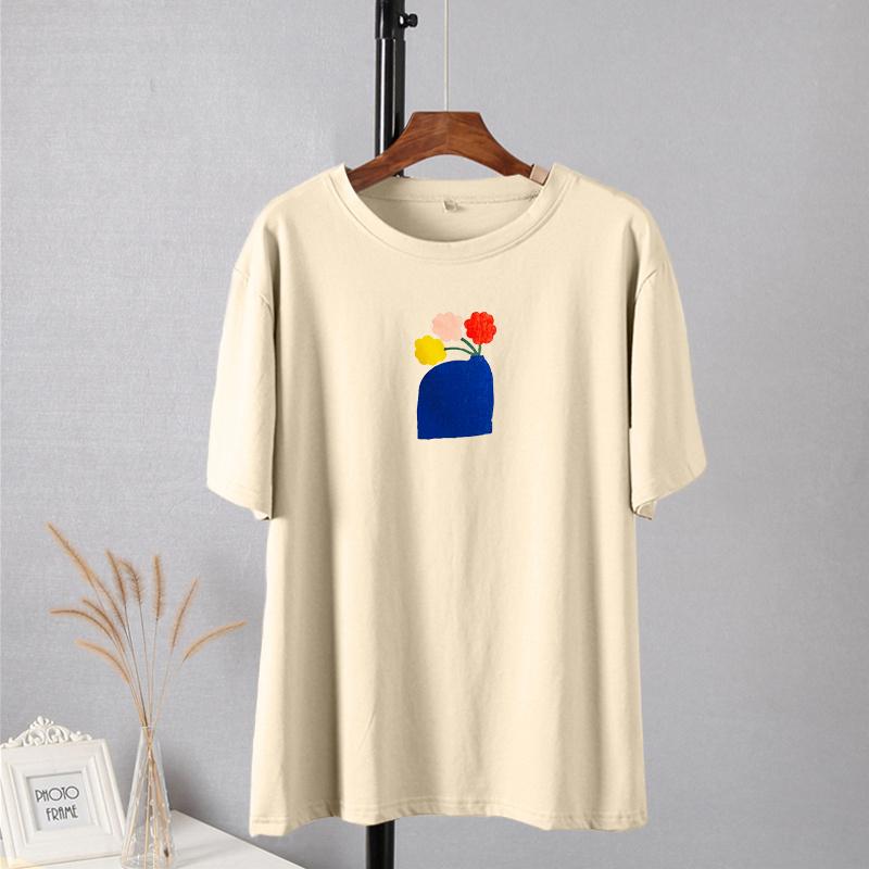 Shellsuning Ležérní Estetické umění Květinový vzor Trička s potiskem pro ženy Letní Oversized Vintage Trička s výstřihem do O Dámské Jednoduché Topy