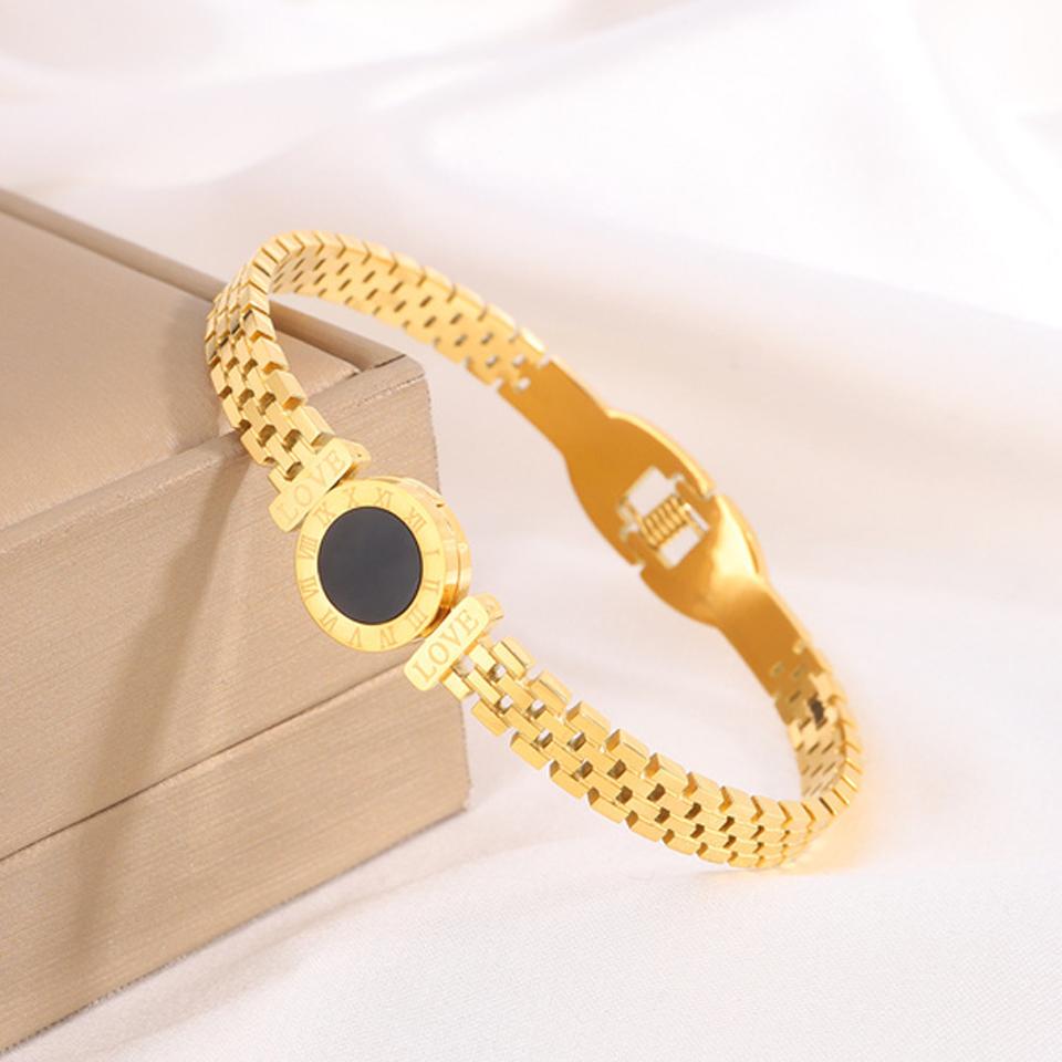 ZAKOL Stainless Steel 18k Gold Color Roman Black Shell Watch Bracelet Niche Design Zircon Gift for Women Men