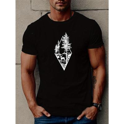 Europäische Größen Herren Freizeit Kurzarm T-Shirt mit Geometrischem Print - Atmungsaktives Polyester, Rundhalsausschnitt, Maschinenwaschbar - Perfekt für den Sommer