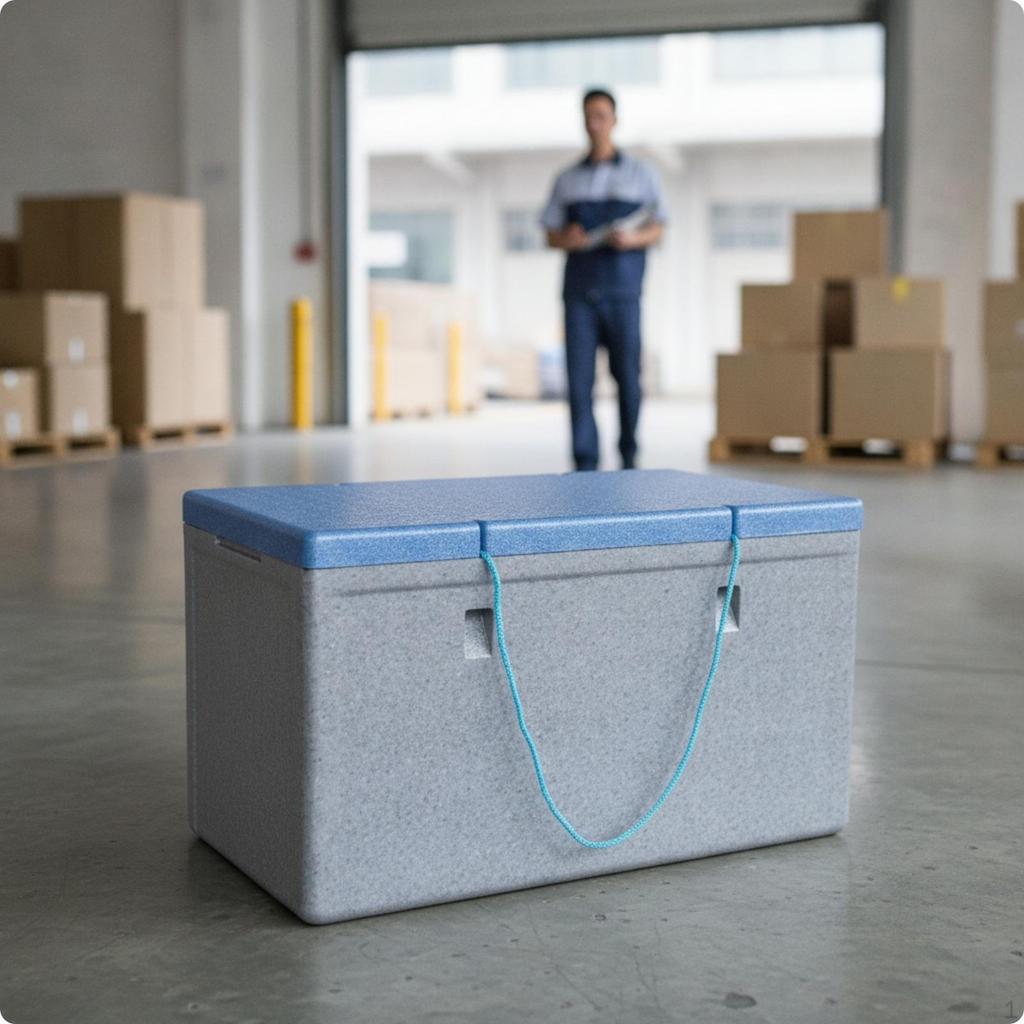 Lightweight Insulated Container with Lid | and cold storage, Builtin Side Handholds, expanded