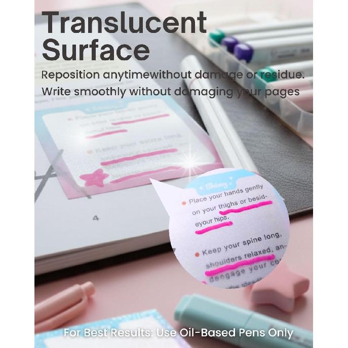 200pcs Glitter Sticky Notes, Transparent Sticky Notes with Pink Blue Iridescent Edge, Cute Self-Adhesive Memo Pads for Office, School & Home