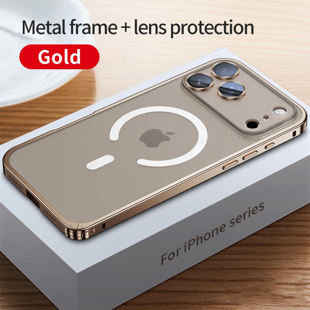 Aluminum Alloy Metal Frame Cover Lens film protection for Iphone 17 Pro Max 16 15 14 13 12 Pro Max Support for Magsafe Charging Case