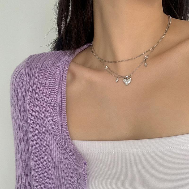 PANJBJ S925 Sterling Silver Korean Personality Glossy Cross Necklace Ladies Simple And Versatile Pendant Chain NecklacePANJBJ