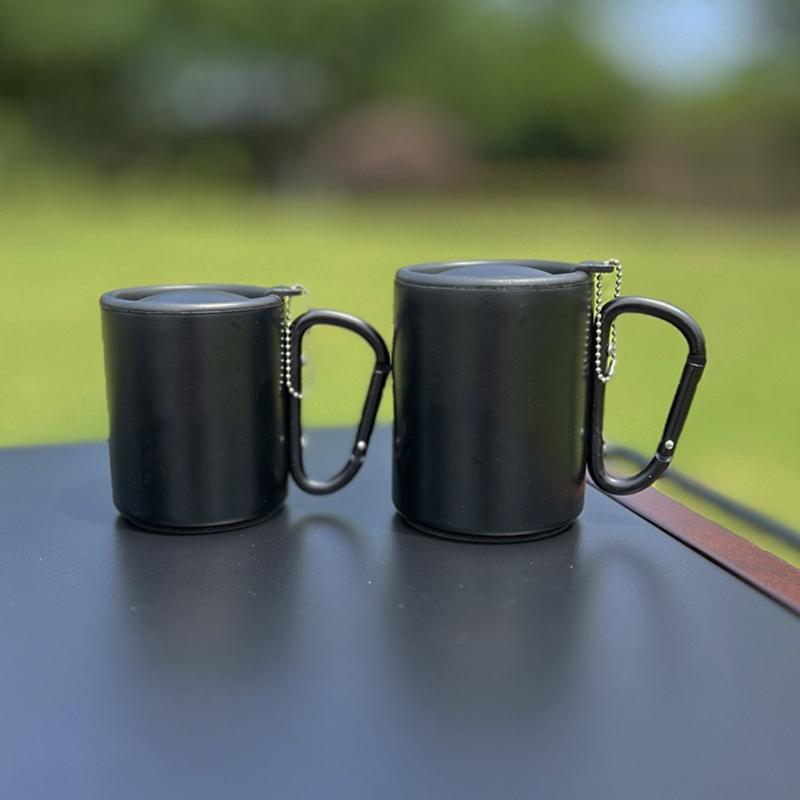 Taza de Camping para Exteriores Taza de Café de Viaje Taza Térmica con Asa de Mosquetón y Tapa
