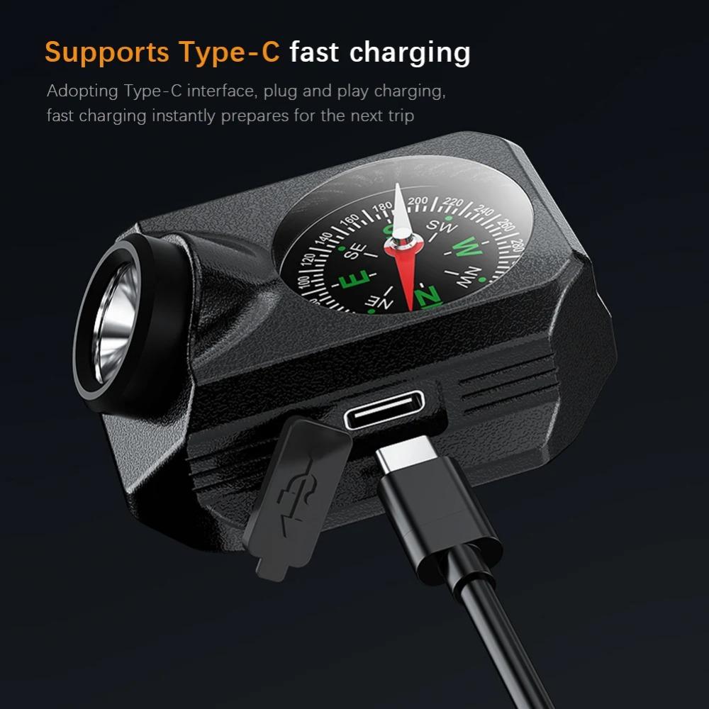 LED Portable Watch Light Flashlight Torch Wrist Light USB Rechargeable Emergency Light Outdoor 4 Modes For Sport With Compass