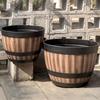 Yousheng Large Flower Pot Whiskey Barrel Design Plant Pot with Drainage Holes Saucer Lotus Planter Rustic Garden Pots for Herbs Outdoor Planting