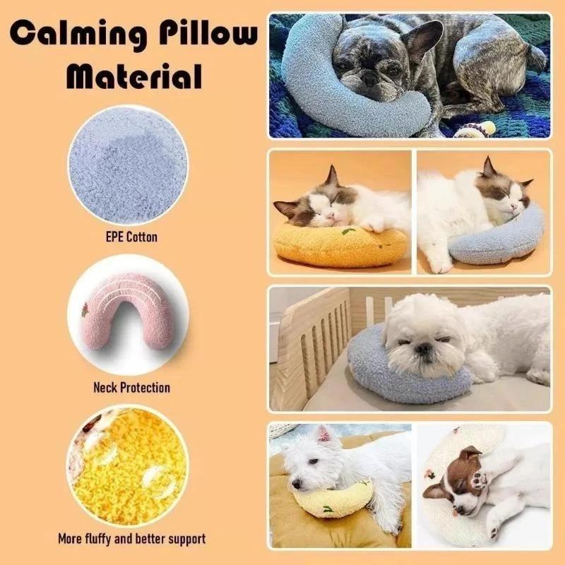 U-Shaped Pet Cat Sleep Pad Soft Plush Cervical Support Anti-Slip Pillow for Kittens Indoor Use