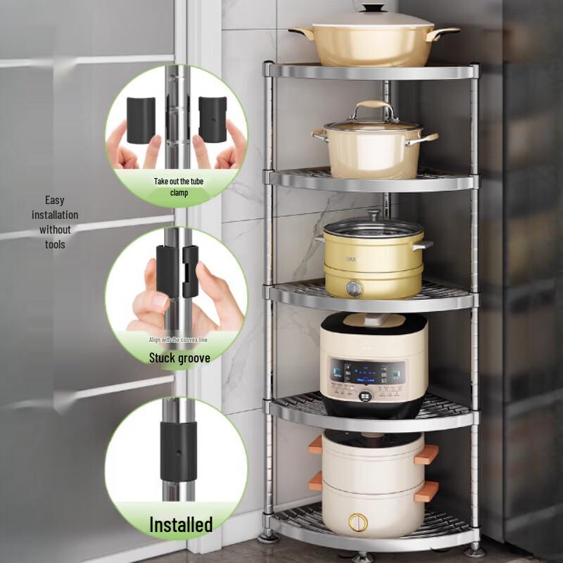 BeiFu Stainless Steel 5-Tier Corner Kitchen & Bathroom Storage Rack