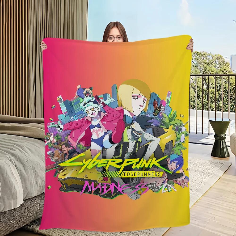 cartoon Flannel warm comfort C-Cyberpunk soft plush blanket for sofa living E-Edgerunners room office anime bedroom travel gift