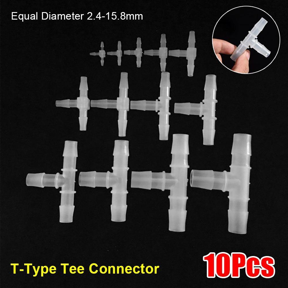 10Pcs 1.6-15.8mm T-Type Tee Connector Equal Diameter Plastic 3 Way Connector PP PE Soft Hose Fittings