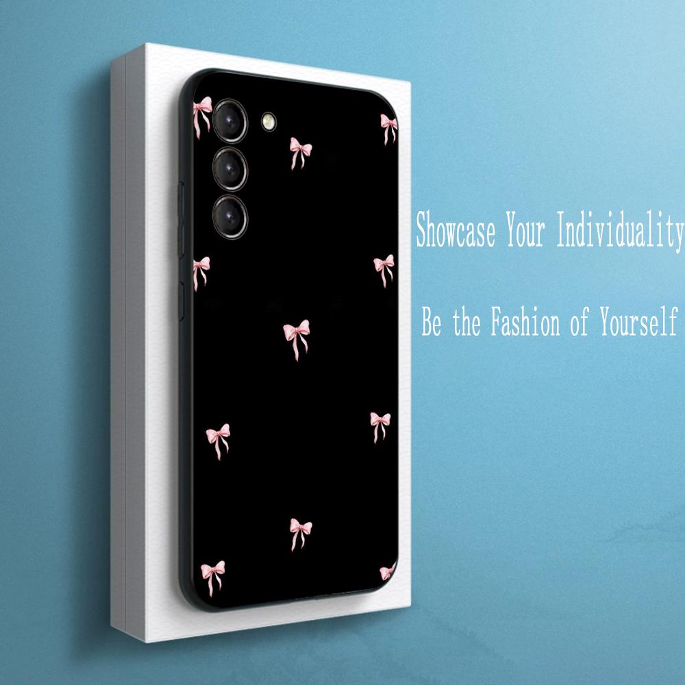 Bow Cute Pink Girly Cartoon Design Phone Case For Samsung Galaxy S26 S25 S24 S23 S22 S21 Plus Ultra Note20 Soft Black