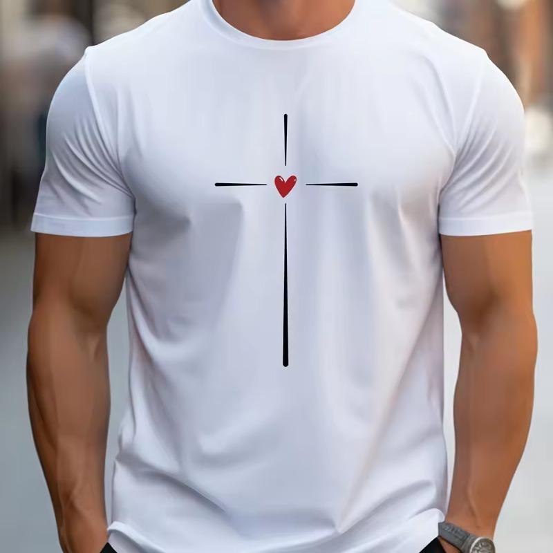 Men's Summer 3D T-shirt Fashionable Casual Loose Love Pattern Printed Round Neck Short Sleeved T-shirt Top