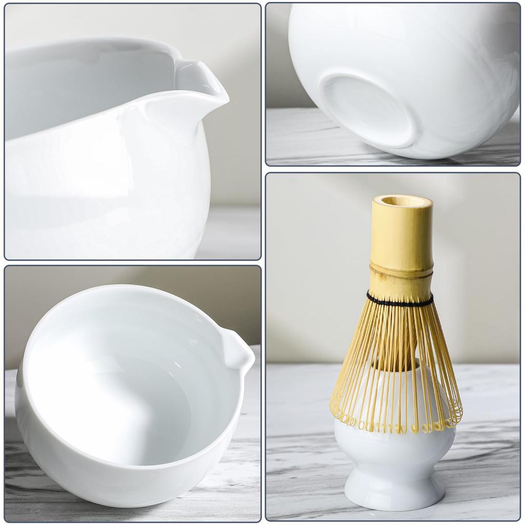 Tea ceremony set including a spouted matcha a tea whisk a tea whisk and a tea bowl, (100 prisms), stand, scoop.