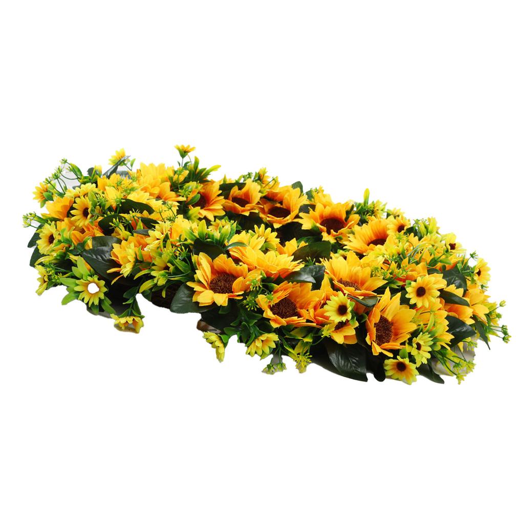 Künstlicher Sonnenblumenkranz mit grünen Blättern Hängender Falscher Frühlingskranz für Haustür Eingangsbereich Wand Heimdekoration