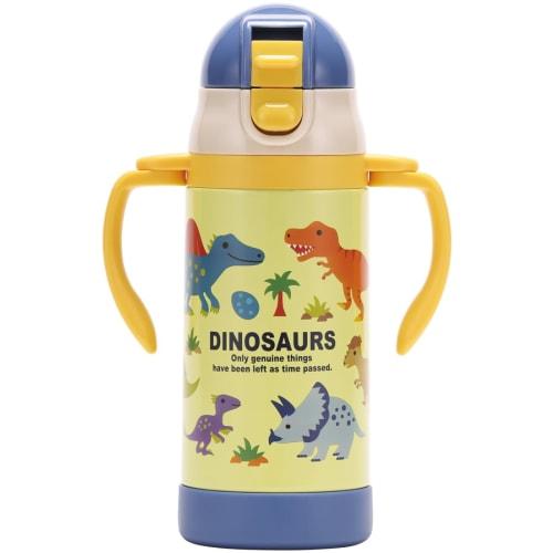 Skater Double-Handed Stainless Steel Water Bottle with Straw, Baby Mug, Dinosaur Picture Book, 350ml, STWM3N-A