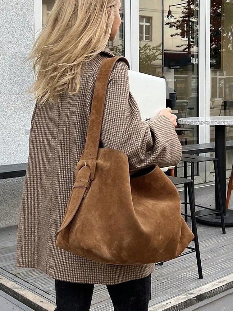 

Brown Large Capacity Shoulder Bag Autumn Winter New Retro Underarm Bag Leisure Daily Commuter Women s Bucket Handbags шоколадный