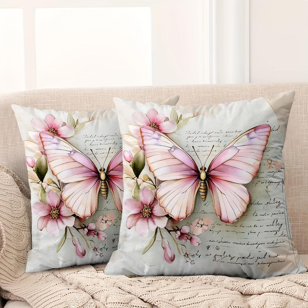1 Pieces Vintage Pink Butterfly Floral Throw Pillow Covers Pattern Cushion Cover Suitable For Sofa Bedroom Car Pillow Cover