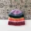 Korean Striped Plush Knitted Beanie Cap Women Autumn Winter Headgear Warm Ear Protection Cold Wool Hat