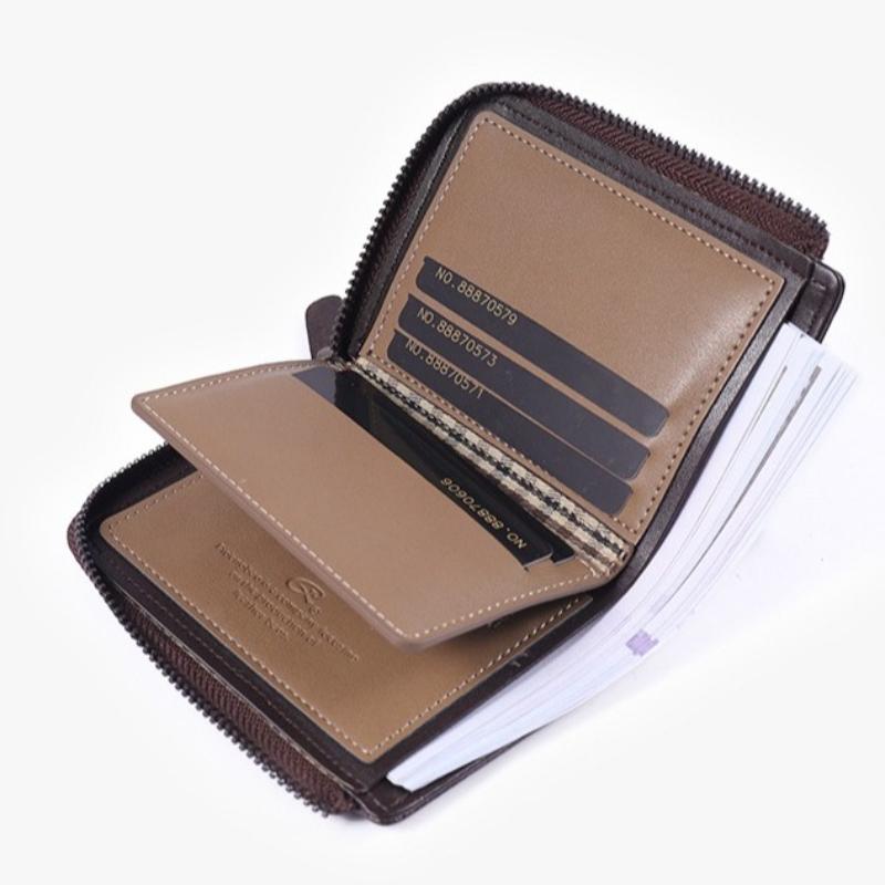 Trendy Luxury Men's Wallet Designer Male Short Zipper Leather 3 Fold Money Clip Card Holder High Quality Retro Coin Purse