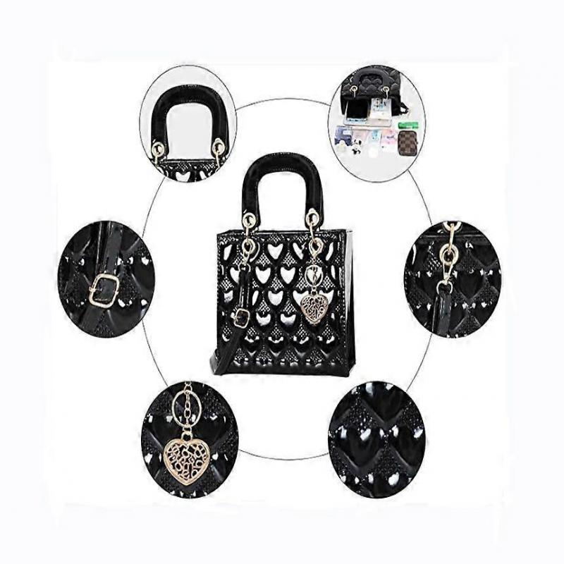 Ladies Wallet and Handbag PU Leather Satchel Shoulder Bag Messenger Bag--Black