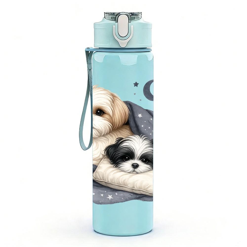 1PC Sleeping Puppy Dog Cartoon Pattern 750ml Color Plastic Sports Water Bottle Leakproof Flip Straw Lid Suitable for Sports Office Home Use